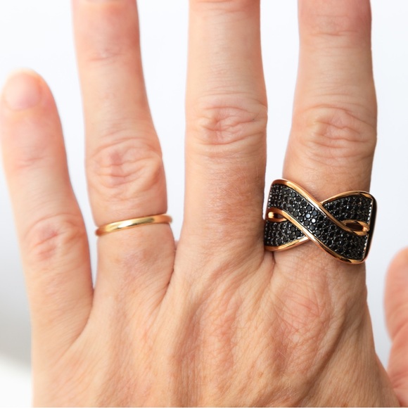 Bronzo Italia 1.5 cttw black spinel crossover statement ring rose gold tone 10 - Picture 2 of 16